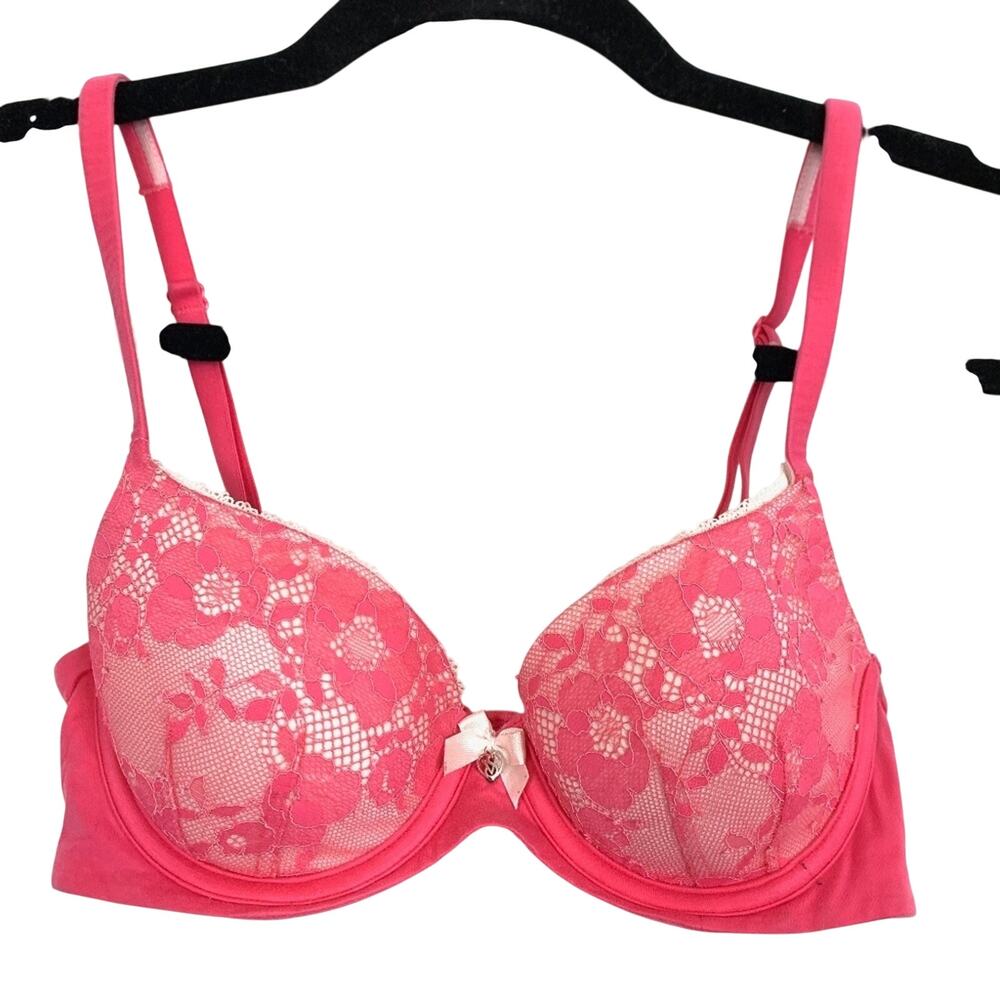 Victorias Secret BODY LINED DEMI Pink Lace Bra 32C